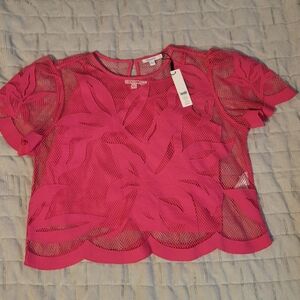 Chico's Vibrant Pink Mesh Floral Blouse